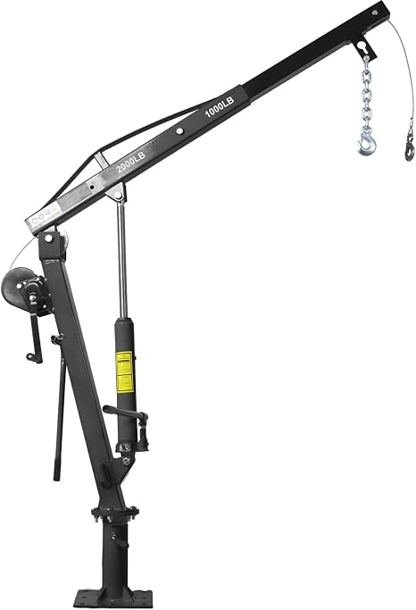 Heavy Duty Truck Crane with Hydraulic Winch, Folding Trcuk Bed Crane for Engine Hoist, Engine Lift, Jib Crane Truck Mounted Crane for Factory, Forestry, Black