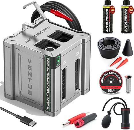 AutoLine Pro Automotive Ventus Smoke Machine Leak Tester EVAP Vacuum - World's #1 Self-Powered Li-Ion Battery Unit - Built-in Air Compressor - Cone, Bladder, Evap, and Gas Cap Adapter