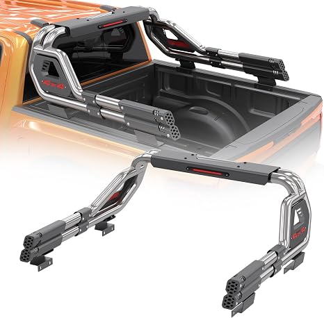 Universal Truck Bed Roll Bar, Adjustable Cargo Chase Rack Roll Bar For Ford Ranger, F-150, For Sierra/Silverado/Ram 1500, For Colorado & Canyon, For Tacoma Tundra, For Nissan Titan Frontier, Chrome