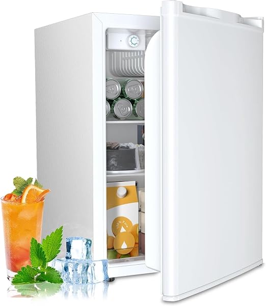 COWSAR 2.6 Cu.Ft Mini Fridge with Freezer, Freestanding Compact Refrigerator with Reversible Door & 7-Speed Thermostat, Small Fridge for Office, Apartment, Gameroom (WHITE)