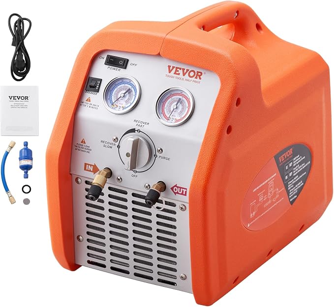 VEVOR Portable 3/4 HP Refrigerant Recovery Machine, AC Recovery Machine for Liquid Vapor Refrigerant, Self-Cleaning Recovery Machines HVAC for Automotive Air Conditioning (120V 60Hz)