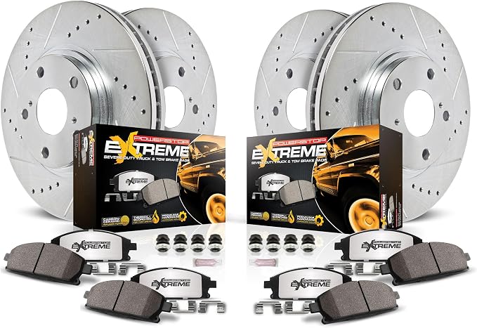 Power Stop Brake Kit For 2012-2018 Ford F-150 6 Lug Models - Truck & Tow Front and Rear Drilled Slotted Brake Rotors and Carbon Fiber Ceramic Pads Replacement, K6268-36