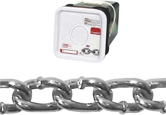 Campbell 0322026 Low Carbon Steel Twist Link Machine Chain in Square Pail in Square Pail, Zinc Plated, 2/0 Trade, 0.18" Diameter, 175' Length, 520 lbs Load Capacity
