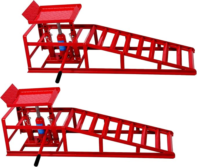 2 Pack Auto Car Truck Service Ramps Lifts,11023lbs(5T) Heavy Duty Garage Car Lift Hydraulic Ramps,Portable Car Ramps for Oil Changes,Low New Car Ramps,High Lift Height Adjust 9.8 in-16.21"