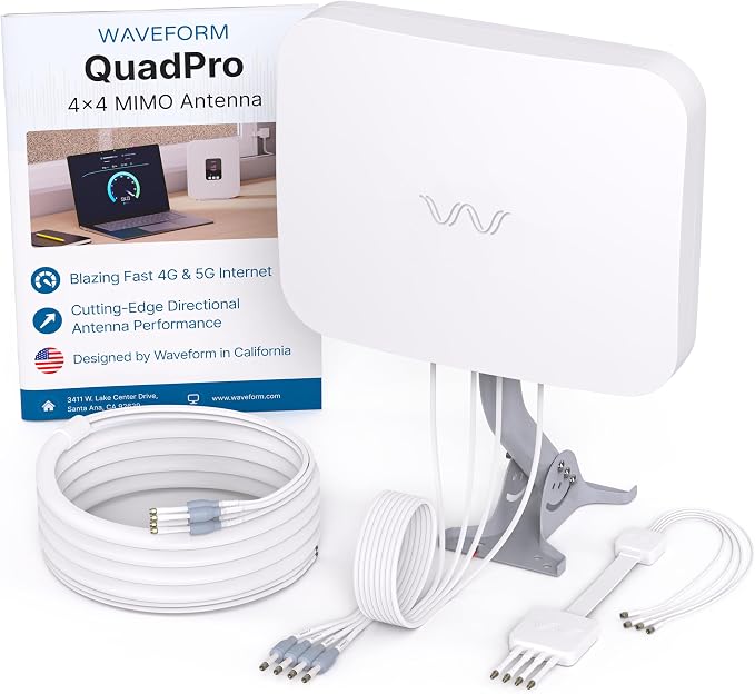 QuadPro 4x4 MIMO Signal Boosting Panel Antenna Kit | External Antenna for 4G/5G Routers & Gateways | for T-Mobile Home Internet, Verizon, AT&T (Complete Kit w/ 20' Cable & Window Entry)