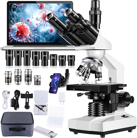 Trinocular Microscope 40X-5000X Magnification Laboratory Grade with Dual Mechanical Stage and HD USB Camera Microscopes for Adults（Adult Trinocular Microscope with Electronic Eyepiece）