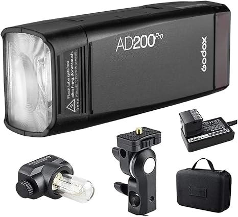 Godox AD200 Pro 200Ws TTL HSS Pocket Flash Strobe Monolight | 0.01-1.8s recycle, 2900mAh battery, 500 flashes, bare/fresnel heads, 2.4G X, TTL, lightweight for studio/outdoor
