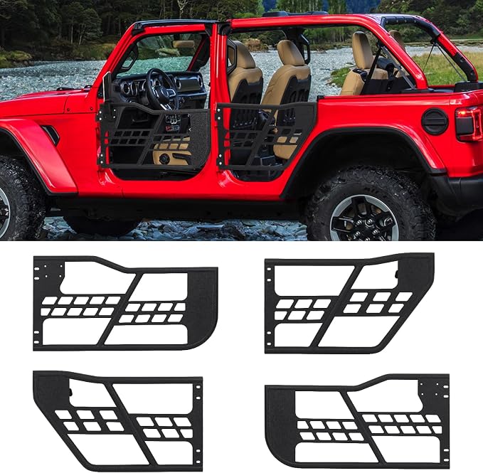 Off-Road Safari Tubular Doors Compatible with 2018-2025 Wrangler JL JLU & Gladiator JT 4 Door - Set of 4 Fat Tube Half Doors for Adventure (NO Mirrors)