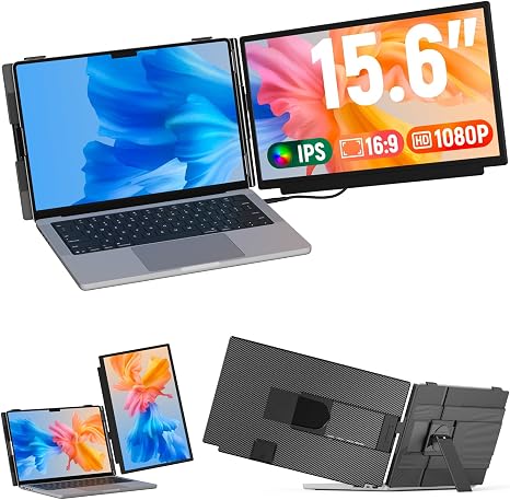 FLYTOCCA Laptop Screen Extender, 15.6" 1080P FHD IPS Display, Detachable Second Monitor Supports Vertical Mount, Plug & Play, Laptop Monitor Extender for 13"-17.3" Laptops, Windows, Mac, Chrome