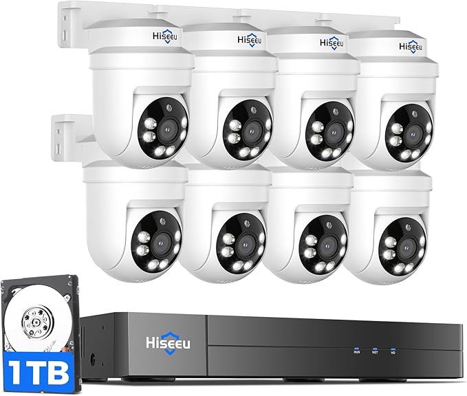Hiseeu 3K PTZ Wired Security Camera System Outdoor with 8PCS Cameras