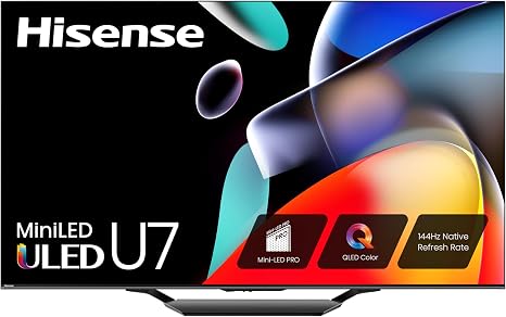 Hisense 55-Inch Class U7 Series Mini-LED ULED 4K UHD Google Smart TV (55U7N) - QLED, Dolby Vision IQ, Dolby Atmos, Full Array Local Dimming, 144Hz Game Mode Pro, VRR, Alexa Compatibility