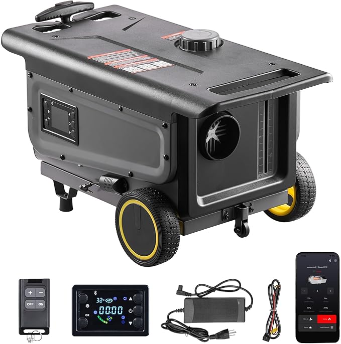 VEVOR Diesel Heater, 8KW, DC 12V/24V, All in One Portable Diesel Air Heater with Bluetooth APP Control, Remote Control and LCD Screen, Trolley Design, 1.3 Gal Fuel Tank for Trucks, Vans, RVs, Campers