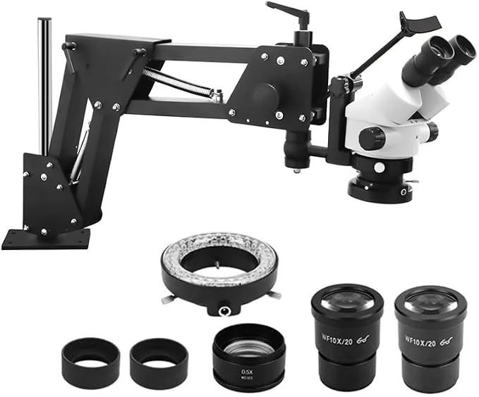 Binocular Stereo Microscope,7X-45X Magnification 7X-90X Continuous Zoom, Multi-Directional with Spring Bracket Jewelry Microscope 56 LED Light Micro Inlay, Jewelers Bench Inspection Tool