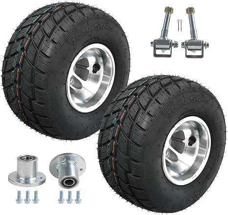Front 10x4.50-5 Go Kart Wheels Racer Tire 10x4.50x5 and Wheel Hub 17mm 3 Stud Steering Spindles for Mini Bike ATV Quad Drift Trike Lawn Mower