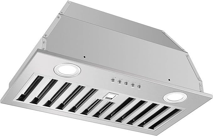 Range Hood Insert 20 Inch 600 CFM Stainless Steel, Ducted/Ductless Convertible Ultra-Quiet Built-in Kitchen Exhaust Hood with Dishwasher-Safe Filter, 3-Speed & Dual LEDs Efficient Lighting