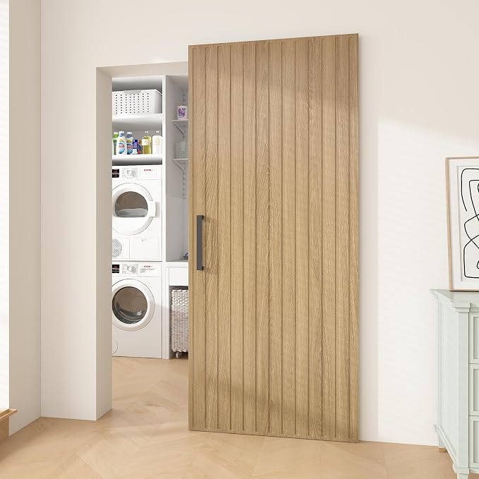JUBEST 36"x84" Concealed Sliding Barn Door with Soft Close Hardware Kit, Light Brown Hidden Door for Opening 32"-34"x80", Waterproof and Modern, Smooth Sliding, for Interior Using, Widely Used