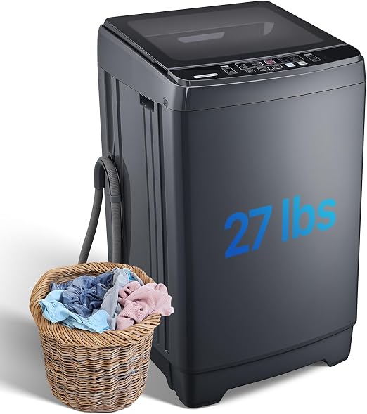 Anypro Clothes Washing Machines 27 LBS Full Automatic Washer and Spinner Combo with 10 Program and 8 Water Level, Laundry Wash Machine for Apartment RV Dorm, Grey