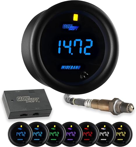 GlowShift Black 7 Color Digital Wideband Air Fuel Gauge Kit, 2-1/16" 52mm