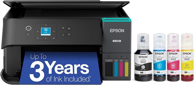Epson EcoTank ET-2980 Wireless Color All-in-One Supertank Printer - Black | Cartridge-free print, scan, copy; up to 15 ppm, borderless photo printing, auto 2-sided; ideal for home and everyday use