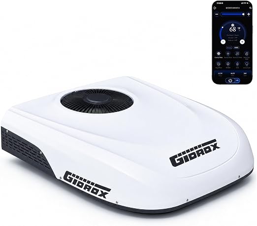 10000 BTU 12V DC RV Air Conditioner with Heater - Battery Powered, Low Power Consumption, Ultra Quiet & Fast Cooling Upgraded Rooftop AC Unit with APP Remote for Camper Van and Truck