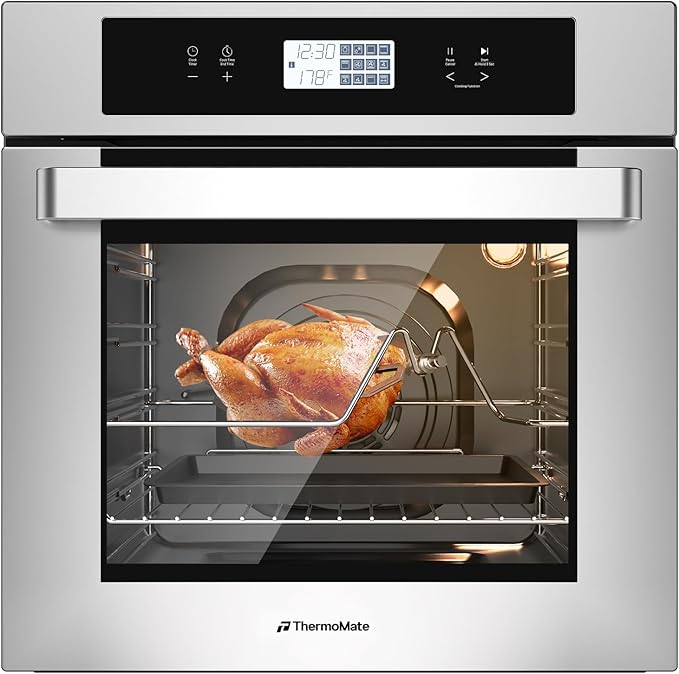 ThermoMate 24 Inch Electric Wall Oven, ETL Certified, 2.6 Cu.Ft. Convection Ovens with 12 Functions, 3D Heating, 3100W, Sensor Touch Control, Safety Lock, Stainless Steel