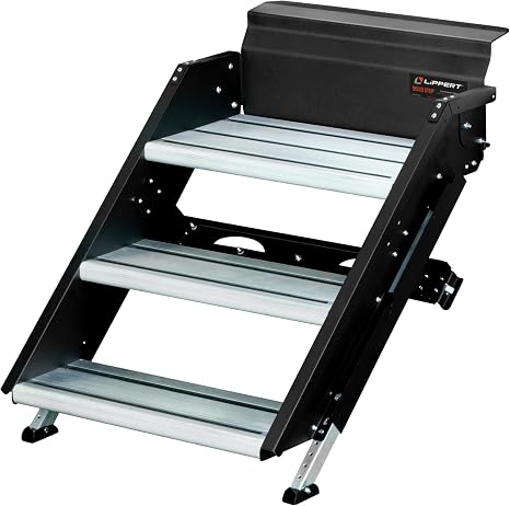 Lippert Components - 791572 Solid Step Triple Step for RV and Travel Trailer Entry Doorway Black 26-inch
