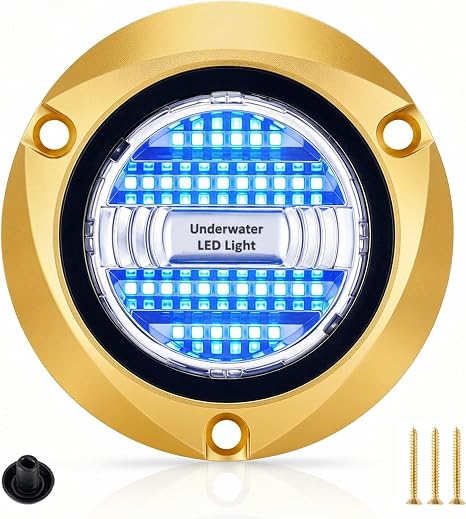 Underwater Boat Lights, 6000 Lumens Marine LED Light | Dual Color White & Blue Led Underwater Lights for Boat IP68 Waterproof, Marine-Grade Bronze and Heat-Tempered Glass