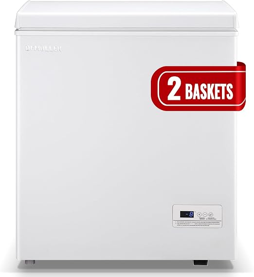 Chest Freezer with Electronic Control 41℉ to -15 ℉Deep Freezer 4.0Cubic Feet Freestanding Small Freezers with 2Removable Stainless Steel Basket Mini Freezer Top Open Door Compact Freezer