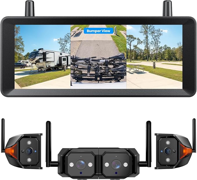 AUTO-VOX Wireless RV Backup Camera System,Dual Lens Rear and Side Coverage