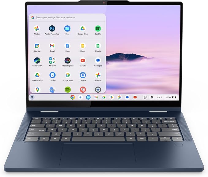Lenovo Chromebook Plus 2-in-1 - Lightweight Laptop - Google Gemini - Intel® N355 CPU - 14" WUXGA IPS Touchscreen Display - 8GB RAM - 256GB UFS Storage - Integrated Graphics - Fingerprint Reader
