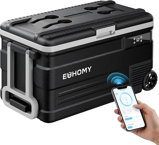 EUHOMY 12 Volt Refrigerator, 80QT(75L) 12V Fridge, Electric Cooler APP Control, Car Fridge 12/24V DC 100-240V AC, Car Refrigerator 0℉~68℉, 12 Volt Cooler for Camping, Trip, Truck, Boating, Outdoor