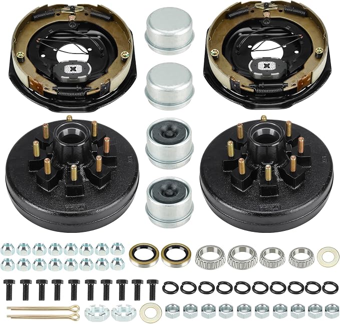 Aeagle 8 on 6.5" Bolt Circle Hub Drum Kits w/ 12" x 2" Left and Right Electric Brake for 7,000lbs Trailer Axle,Cone Bearing