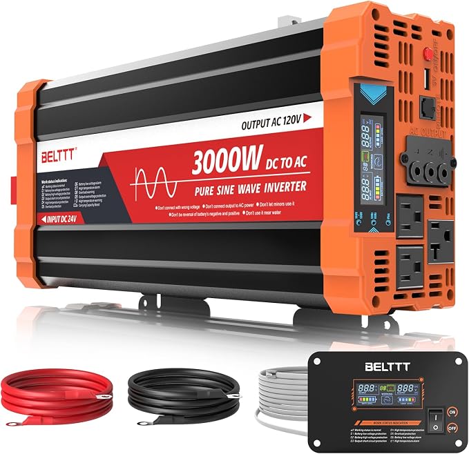 3000W 24V Inverter Pure Sine Wave Inverter 24V DC to 110V/120V AC
