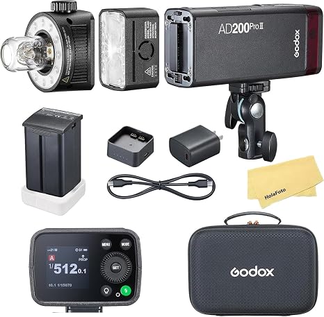 GODOX AD200 Pro II Godox AD200Pro II Godox AD200ProII Pocket Flash Strobe | 200Ws 2.4G TTL 1/8000 HSS,500 Full Power Flashes,0.01-1.8s Recycle Time for Canon Sony Nikon Fujifilm Olympus Panasonic Etc