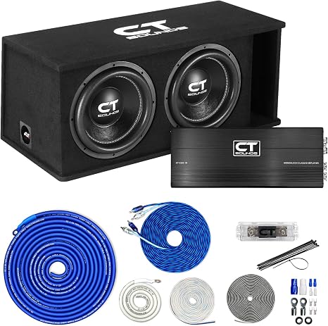 CT Sounds Dual 12” 2600W Complete Bass Package with Loaded Subwoofer Box and Amplifier