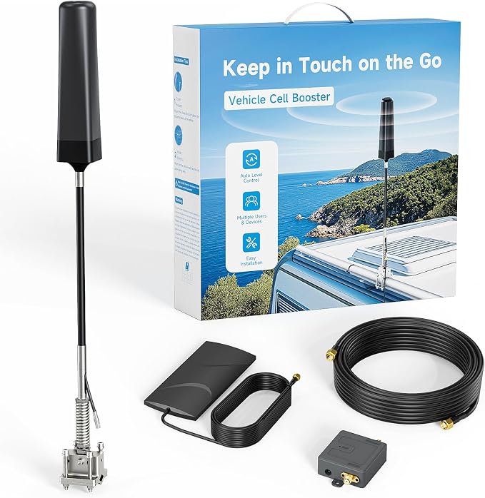 Cell Phone Booster for Truck, RV, SUVs & Off Road Vehicles | All U.S. Carriers | Zero Signal Loss, 360° Tower Reception | All-in-One Booster with Built-in Outdoor Antenna | FCC Approved