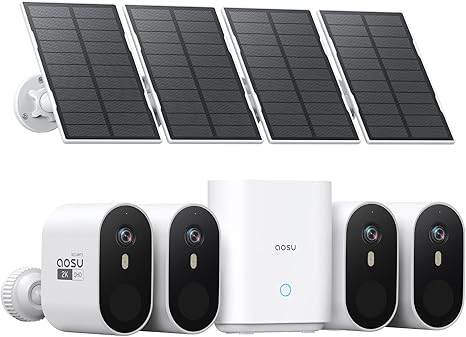 aosu 2K QHD Solar Security Cameras Wireless Outdoor System, 4-Cam-Kit