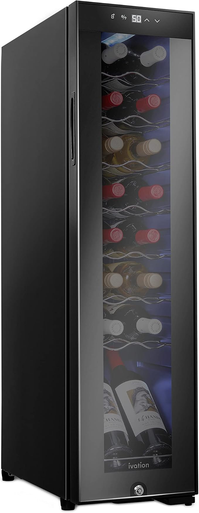 Ivation 16 Bottle Compressor Wine Cooler Refrigerator w/Lock | Large Freestanding Wine Cellar For Red, White, Champagne or Sparkling Wine | 41f-64f Digital Temperature Control Fridge Glass Door Black