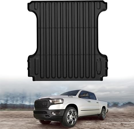LASFIT 5.7FT Truck Bed Mat for RAM 1500 2019-2026/RHO 2025-2026 67.4inches | Without RamBox, Not Fit 6.4FT Bed or Drop-In Liner, All Weather Custom Fit TPE Cargo Bed Liner, Black