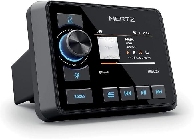 Hertz HMR-20 Marine Digital Media Receiver 2-Zone Receiver 3" Color Display AM/FM/USB/Bluetooth, 50 W x 4