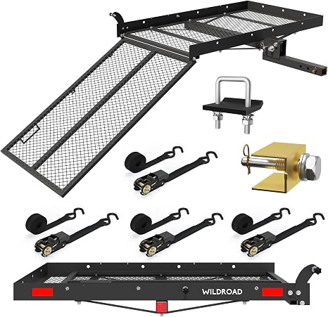 WILDROAD 48"x26" Hitch Cargo Carrier with Ramp, 500 lbs, Foldable, Fits 2"