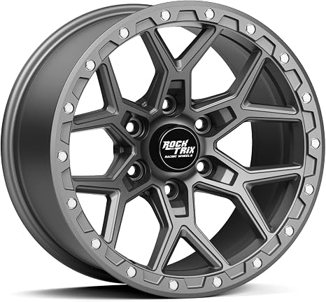 RockTrix RT107 18 inch Wheel for 2004-2026 Ford F150, 18x9 6x135 Rims -12mm Offset, 4.5in Backspacing, Matte Gunmetal, 2500 lb Weight Rating, Also compatible with Bronco Raptor F150 Lightning