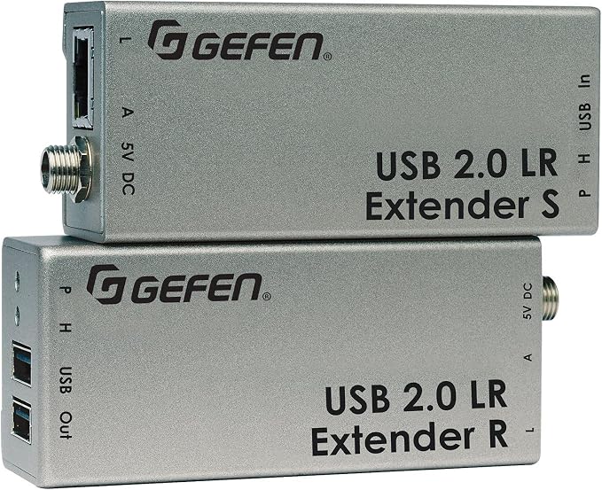 Gefen EXT-USB2-0-LR USB 2.0 Extender | USB 2.0 over 1 CAT-5/6, to 330 ft (100 m), 480 Mbps, 2-port powered RX hub (500 mA/port), no drivers